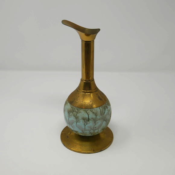 Vintage Delft Holland Brass Ewer Vase with Glazed Ceramic Base - Picture 1 of 7
